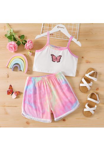 2pcs Kid Girl Butterfly Print Camisole and Tie Dyed Shorts Set