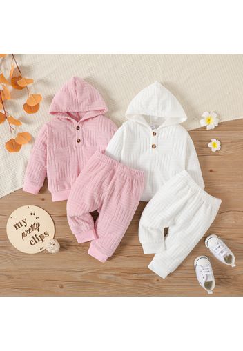 2pcs Baby Boy/Girl Solid Long-sleeve Terry Hoodie and Pants Set