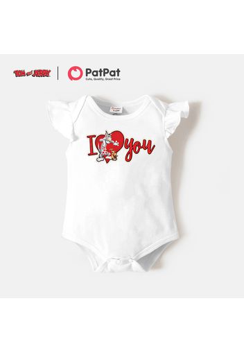 TOM and JERRY Baby Girl Heart Print Bodysuit and Stripe Pants and Bib