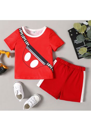 2pcs Baby Boy Crossbody Bag Print Red Short-sleeve T-shirt and Colorblock Shorts Set