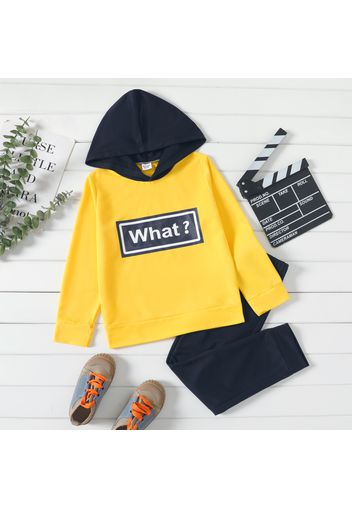 2-piece Kid Girl Letter Print Colorblock Hoodie Sweatshirt and Navy Pants Set