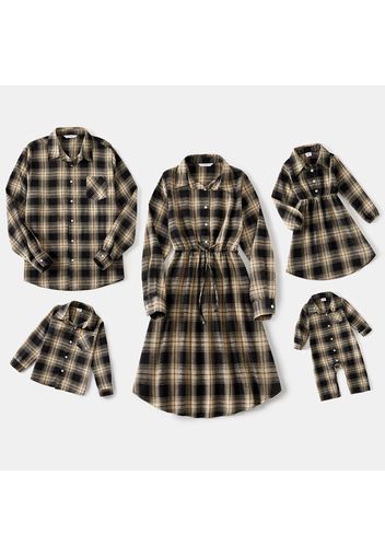 Family Matching Long-sleeve Button Front Plaid Shirts and Dresses Sets