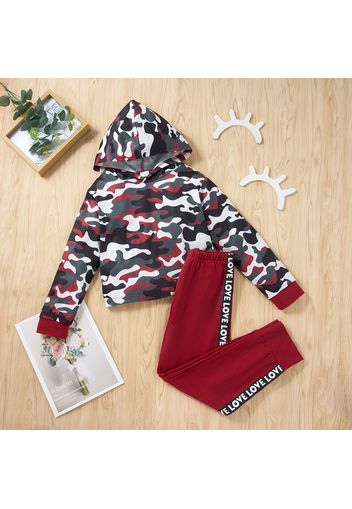 Stylish Kid Girl Camouflage Hoodie Letter Print Pants 2pcs Sporty Casual Set