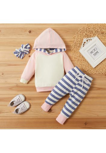 3pcs Striped Color Blocked Hooded Long-sleeve Baby Set