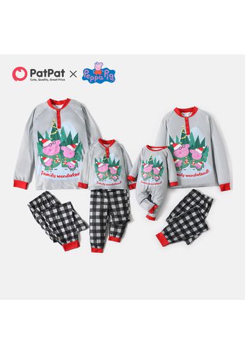 Peppa Pig Family Matching Christmas Graphic Top and Plaid Pants Pajamas Sets