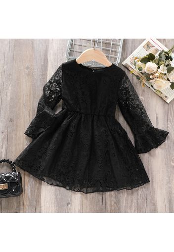 Toddler Girl Elegant Lace Design Round-collar Long Bell sleeves Dress