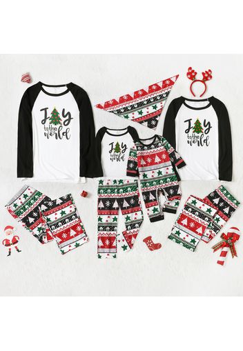 Christmas Tree and Letter Print Family Matching Raglan Long-sleeve Pajamas Sets (Flame Resistant)