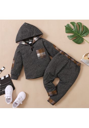 2-piece Toddler Boy Plaid Hoodie Sweatshirt and Elasticized Pants Set