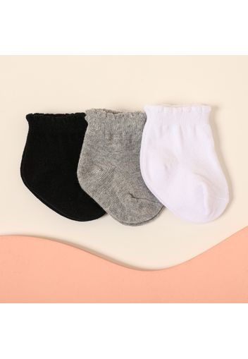 3-pairs Baby Ruched Trim Solid Socks