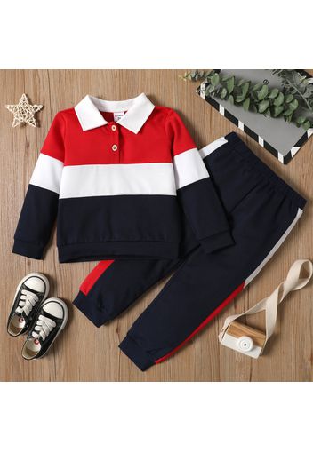 2-piece Toddler Boy Colorblock Long-sleeve Polo Shirt and Pants Casual Set
