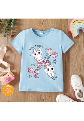 Kid Girl Unicorn/Cat Print Short-sleeve Cotton Tee