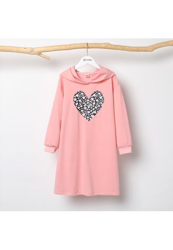 Kid Girl Leopard Heart Print Long-sleeve Hooded Sweatshirt Dress