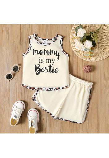 Mother's Day 2-piece Toddler Girl Letter Leopard Print Tank Top and Elasticized Shorts Set