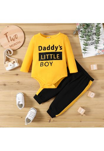 2pcs Baby Boy Letter Print Yellow Long-sleeve Romper and Trousers Set