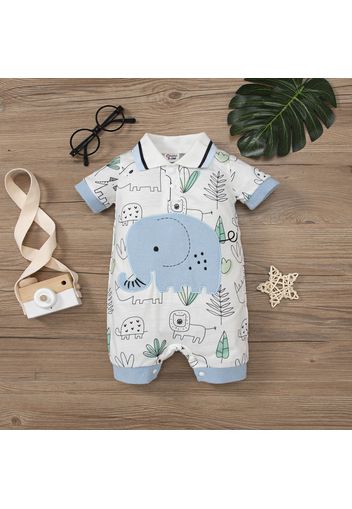 Baby Boy/Girl Cartoon Elephant Embroidered Short-sleeve Romper