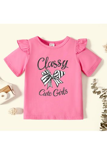 Toddler Graphic Bowknot and Letter Print Ruffled Short-sleeve Tee