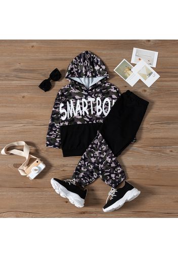 2-piece Toddler Boy Letter Print Camouflage Hoodie Sweatshirt and Elasticized Pants Set