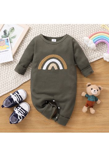 Baby Boy Rainbow Embroidered Long-sleeve Waffle Jumpsuit