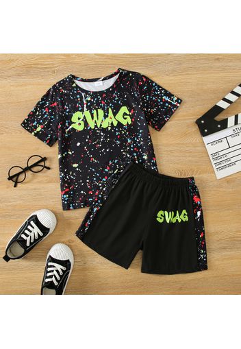 2pcs Toddler Boy Casual Letter Painting Print Tee and Shorts Set