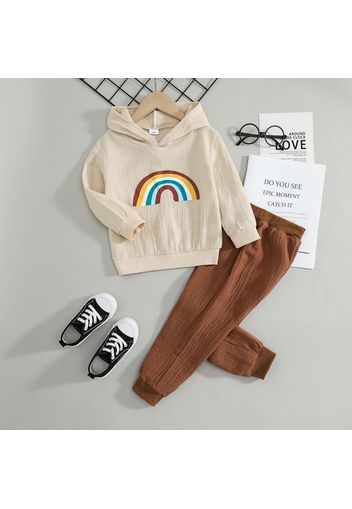 2-piece Toddler Boy 100% Cotton Rainbow Print Hoodie Sweatshirt and Solid Pants Set