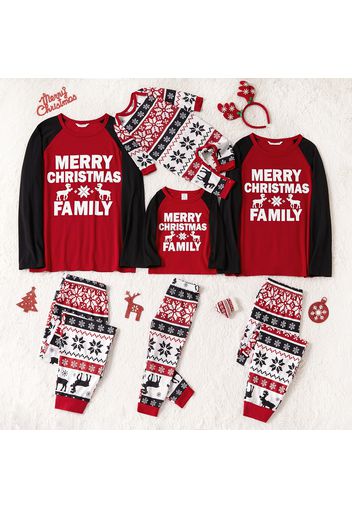 Christmas Letter Print Red Family Matching Raglan Long-sleeve Pajamas Sets (Flame Resistant)