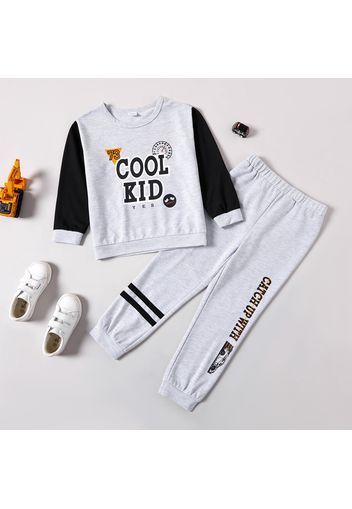 2-piece Kid Boy Letter Number Print Colorblock Pullover and Elasticized Pants Set