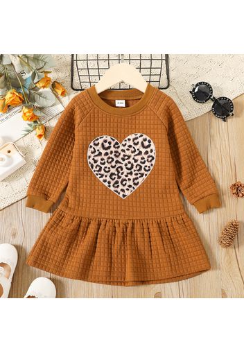 Toddler Girl Heart Leopard Print Textured Long-sleeve Sweatshirt Dress