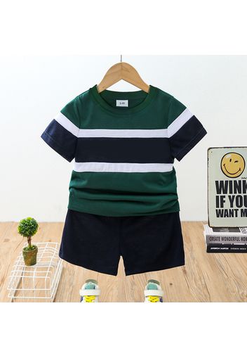 2pcs Toddler Boy Casual Colorblock Tee and Shorts Set