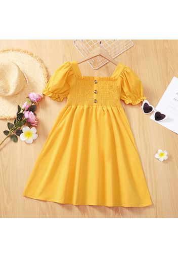 Kid Girl Square Neck Smocked Floral Print/Yellow Short-sleeve Dress