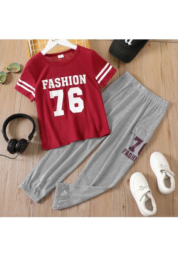 2-piece Kid Boy Letter Number Print Short-sleeve Tee and Elasticized Pants Set