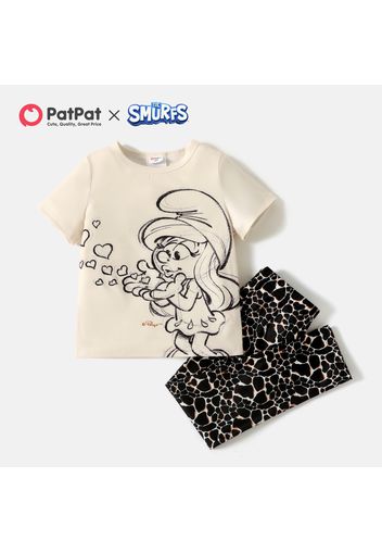 Smurfs 2pcs Toddler Girl Heart Print Short-sleeve Tee and Leopard Print Leggings Set