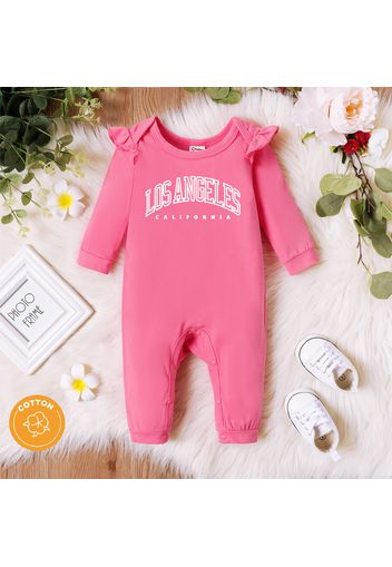 Baby Girl 95% Cotton Ruffle Long-sleeve Letter Print Jumpsuit