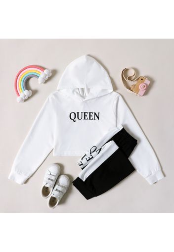 2-piece Kid Girl Letter Print Hoodie Sweatshirt and Colorblock Pants Set