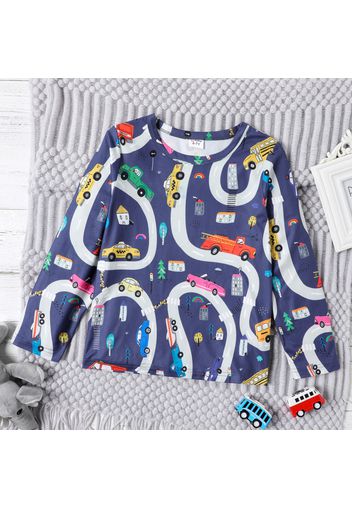 Kid Boy Vehicle Road Print Long-sleeve Casual Tee