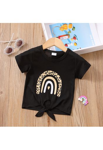 Toddler Girl Rainbow Print Tie Knot Short-sleeve Tee