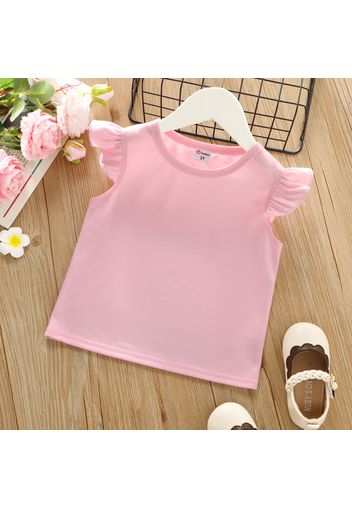 Toddler Girl Basic Solid Color Flutter-sleeve Tee