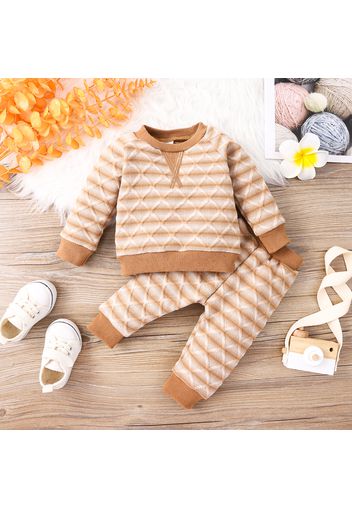 2pcs Baby Boy/Girl Long-sleeve Striped Textured Pullover and Pants Set