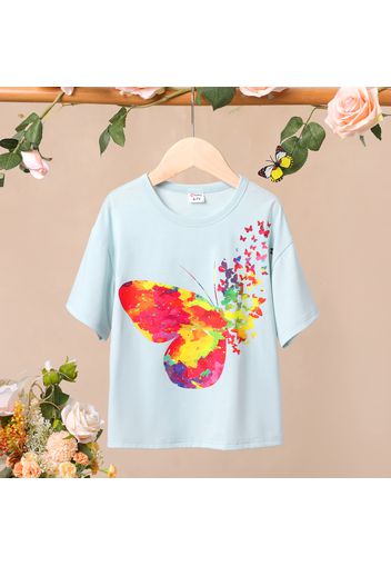 Kid Girl Butterfly Print Short-sleeve Black Tee