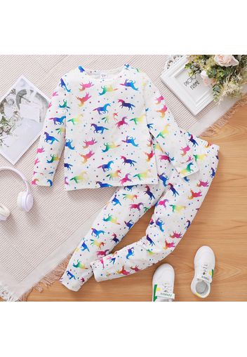 2-piece Kid Girl Unicorn Star Print Long-sleeve Tee and Pants Pajamas Lounge Set