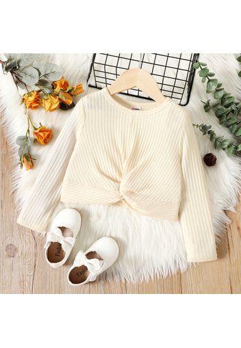 Toddler Girl Solid Color Twist Knot Ribbed Long-sleeve Tee