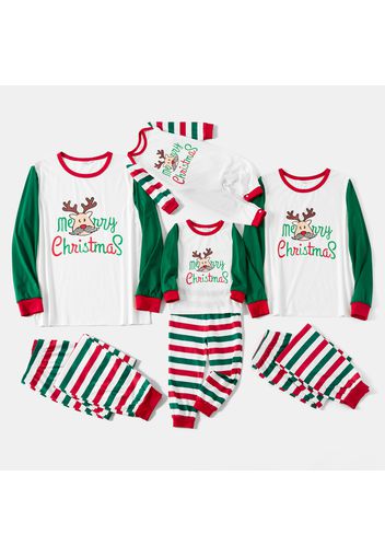 Family Matching Christmas Deer Letter and Stripe Print Long-sleeve Pajamas Sets (Flame Resistant)