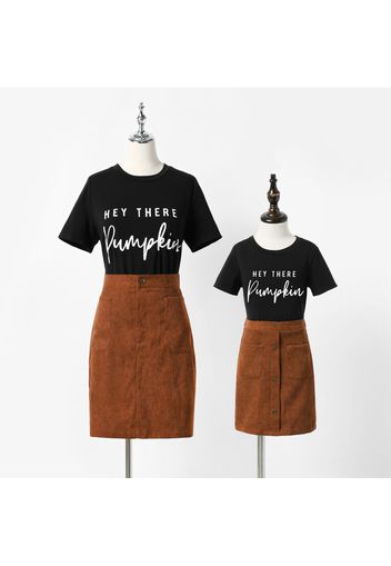 Letter Print Solid Short-sleeve T-shirts with Bodycon Skirts Sets for Mom and Me