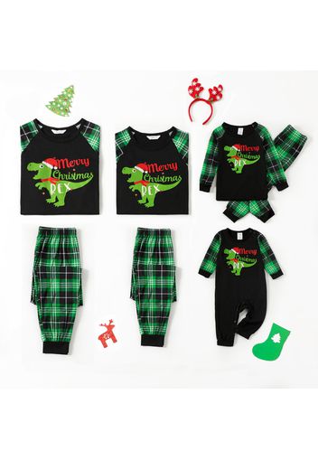 Family Matching Christmas Dinosaur and Plaid Print Long-sleeve Pajamas Set(Flame Resistant)