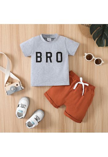 2pcs Baby Boy 95% Cotton Short-sleeve Letter Print T-shirt and Solid Shorts Set