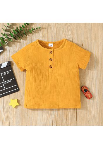 Toddler Boy 100% Cotton Basic Solid Color Button Design Short-sleeve Tee