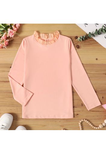 Kid Girl Ruffle Collar Solid Color Long-sleeve Tee