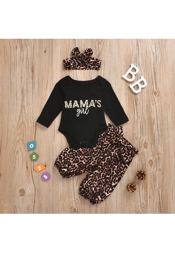 3pcs Leopard and Letter Print Long-sleeve Baby Set