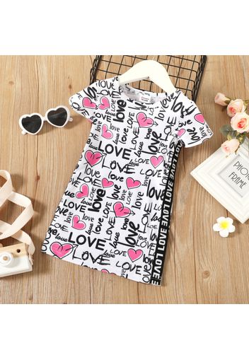 Baby Girl All Over Love Heart and Letter Print Short-sleeve Dress