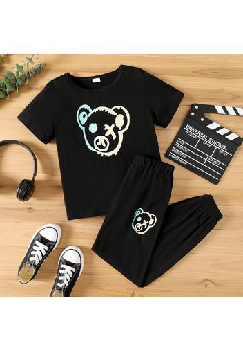 2pcs Kid Boy Bear Print Short-sleeve Tee and Elasticized Pants Set