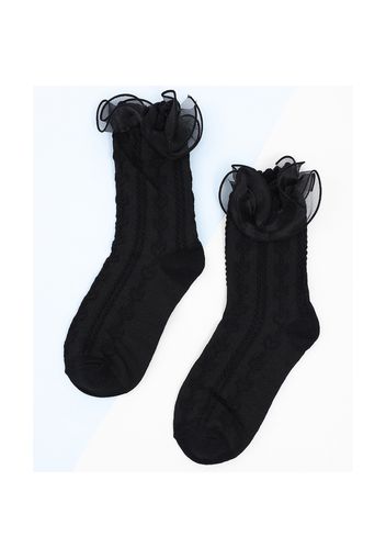 Women Pure Color Lace Trim Crew Socks